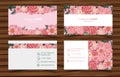 Businesscard templates with pink roses front and back view