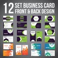 Bundle of 12 Set Business Card Simple Minimalist Front dan Back. Vector Template.