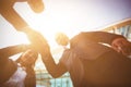 Businesses executives forming a hand stack