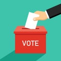 Hand putting vote into ballot box, Election concept, Simple flat colorful design for web site, logo, app, UI, Vector illustration.