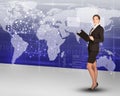 Businesslady with folder and world map