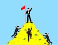 Businessmen climb and fright to the top of the money mountain Royalty Free Stock Photo