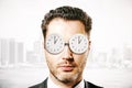 Businessman with abstract glasses clock