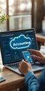 Businessman Accessing Cloud-Based Accounting Software via Mobile Device, Accounting Text Displayed