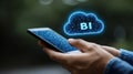 Businessman Accessing Cloud Based Business Intelligence Analytics Data Via Mobile Device