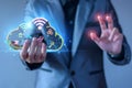 Businessman accessing the Cloud Computing Technology Internet Storage Network Concept And a large database big data Through