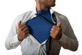 Businessman acting like a super hero Royalty Free Stock Photo