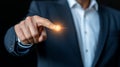 Businessman activating digital interface with finger touch gesture