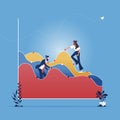 Businessman adjust an uptrend graph chart on a wall-Business financial profit and growth