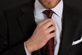 Businessman adjusting his tie