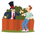 Businessman advertises product to man. Illustration for internet and mobile website