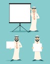 Businessman Advertising Sale Presentation Diagram Cartoon Character Arab Traditional National Muslim Clothes White Board