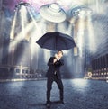 Businessman against alien attack Royalty Free Stock Photo