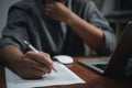 businessman agree to make deal signing document, sale contract or legal transaction contract at desk