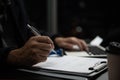 businessman agree to make deal signing document, sale contract or legal transaction contract at desk