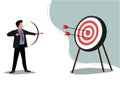 Businessman aiming bows on targets. Aiming for targets or goal, skillful professional to achieve success in work and career