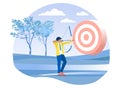 Businessman Aiming and Shooting at Target Cartoon Royalty Free Stock Photo