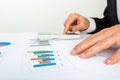 Businessman analysing a bar graph