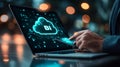 Businessman Analyzing BI Data Cloud Computing and Mobile Access for Business Intelligence Analytics