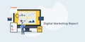 Businessman analyzing business and financial audit, digital marketing and social branding performance report, illustration.