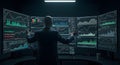 Financial Trader Analyzing Global Market Data on Multi-Screen Workstation Royalty Free Stock Photo