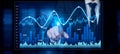 Businessman Analyzing Financial Data with Digital Charts and Graphs in a Modern Office Environment Scalp Royalty Free Stock Photo