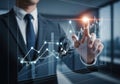 Businessman analyzing financial data on interactive screen Royalty Free Stock Photo