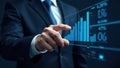Businessman analyzing increasing financial growth chart with virtual panel Royalty Free Stock Photo