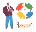 Businessman Analyzing Puzzle Solutions and Growth Chart for Strategic Decision Making Royalty Free Stock Photo
