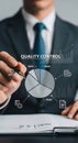 Businessman Analyzing Quality Control Pie Chart Data Royalty Free Stock Photo