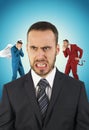 Businessman with angel and devil on his shoulders. Royalty Free Stock Photo