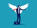 Businessman with angel wings. Getting more power. expertise vector