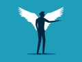 Businessman with angel wings. Getting more power. expertise vector