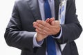 The businessman applauds at a seminar to