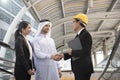 Businessman arabic with engineer making handshake agreement. Royalty Free Stock Photo