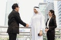 Businessman arabic with engineer making handshake agreement. concept partner to business Royalty Free Stock Photo