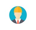 Businessman, architect, engineer, wearing hard hat icon vector design and illustration.