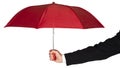 Businessman Arm Holding Red Umbrella Isolated