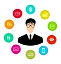 Businessman around icons social media networks and innovation id