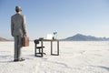 Businessman Arriving at Mobile Office Desk Outdoors