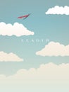 Businessman as superhero flying above clouds, leadership vector concept. Business symbol of power, vision, opportunity.