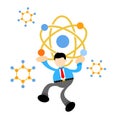 businessman worker and atom chemistry sign cartoon doodle flat design vector illustration