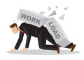 Businessman attack by a giant brick title workload. Business metaphor. Stress at work. Concept of overwork, overload, misfortune
