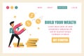 Businessman attract money with magnet web banner