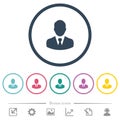 Businessman avatar flat color icons in round outlines