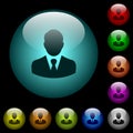 Businessman avatar icons in color illuminated glass buttons Royalty Free Stock Photo
