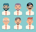 Businessman Avatars Retro Cartoon Characters Design Vector Illustration