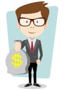 Businessman with a Bag of Gold Cash Dollar. Vector