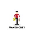 Businessman make money flat design character illustration