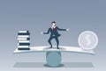 Businessman Balancing Between Books Stack And Money Coin Risk Business Stability Concept